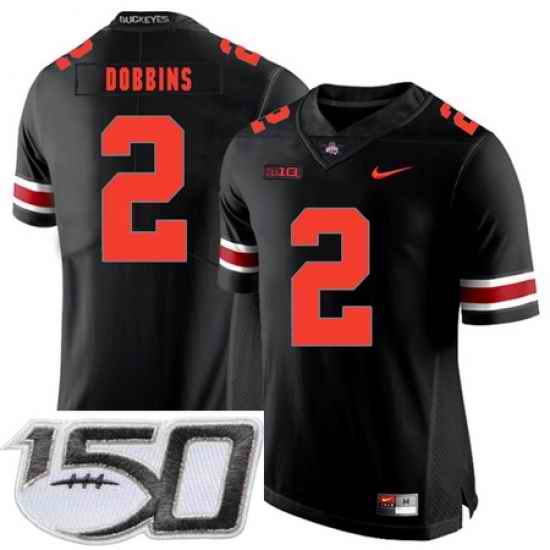 Ohio State Buckeyes 2 J.K. Dobbins Black Shadow Nike College Football Stitched 150th Anniversary Patch Jersey